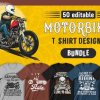 50 Editable Motorbike T-Shirt Designs Bundle